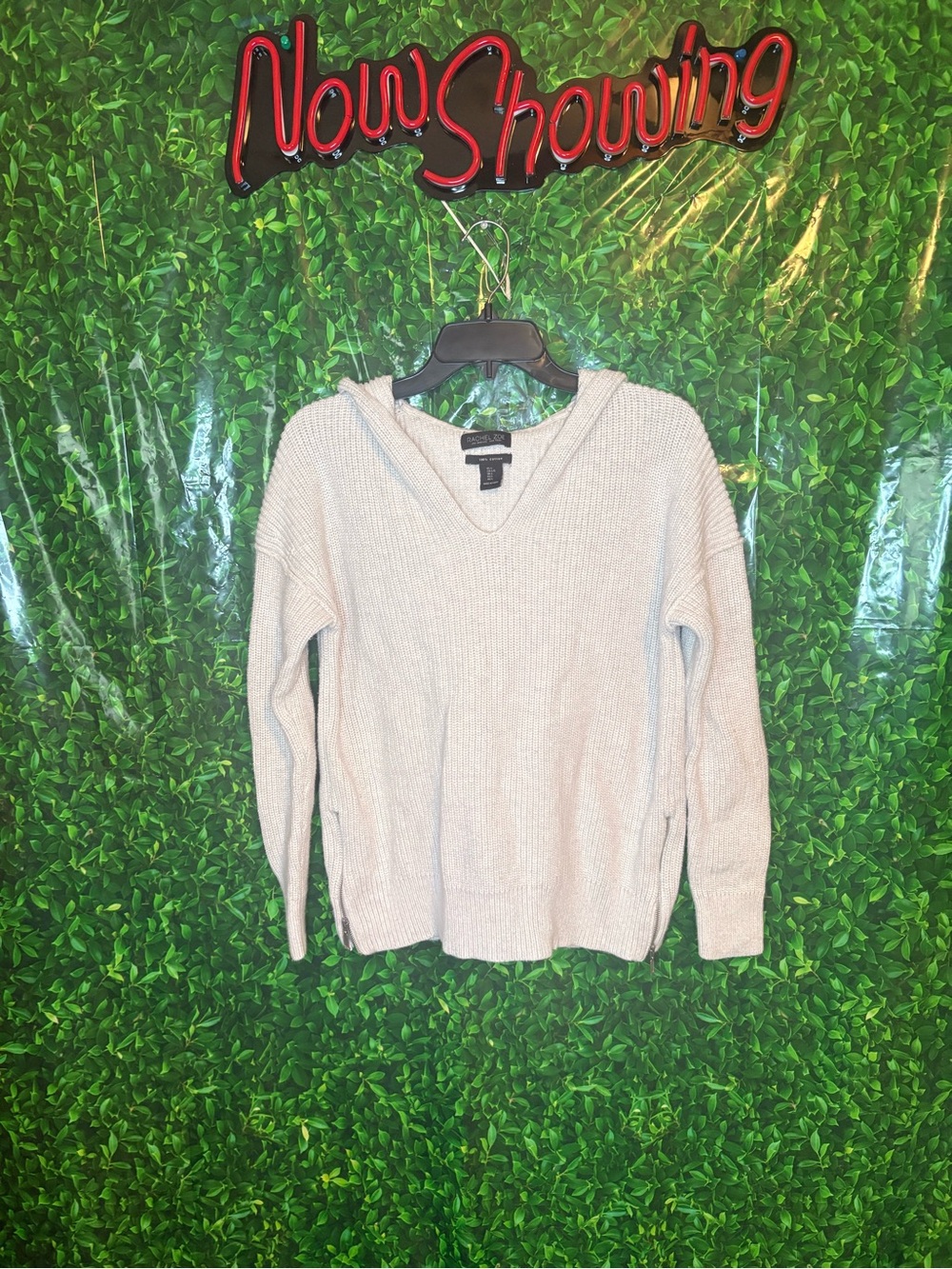 Rachel Zoe Light Gray V-Neck Hooded Sweater 100% cotton